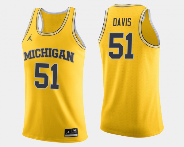 University of Michigan #51 For Men Austin Davis Jersey Maize Stitch College Basketball